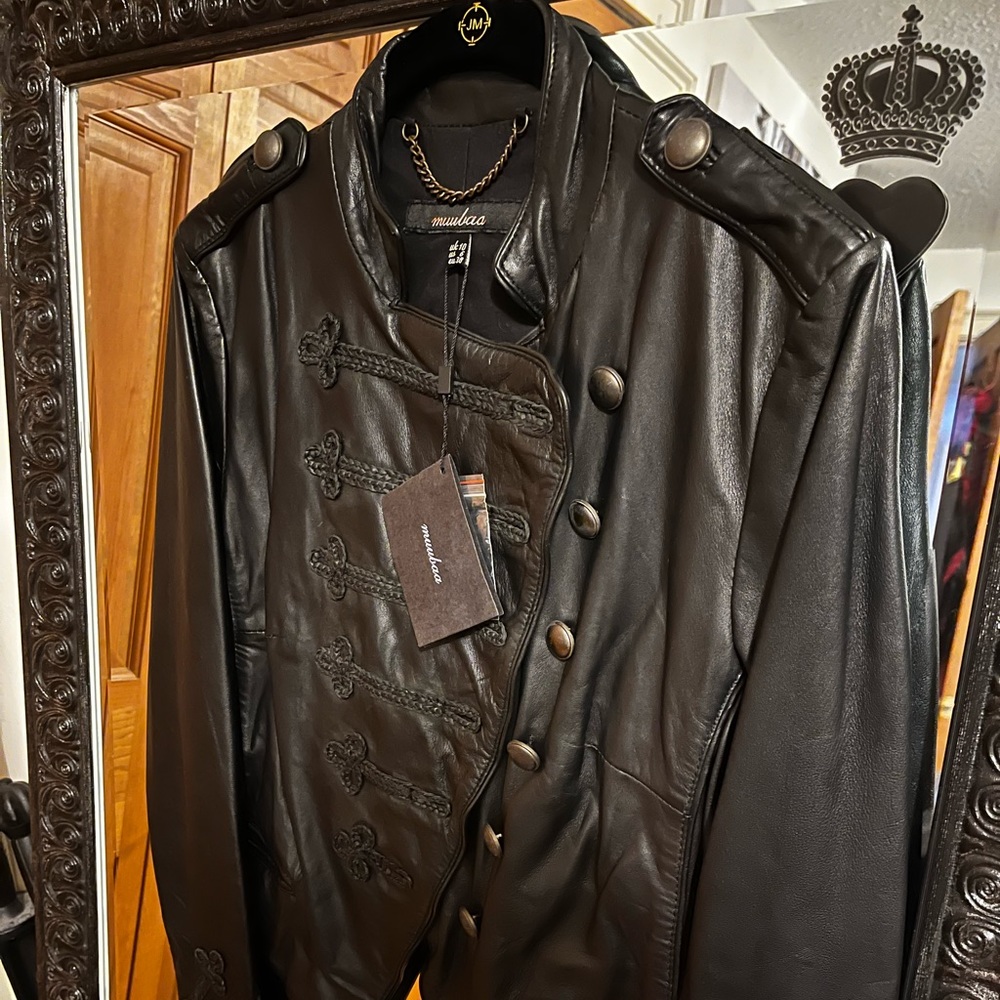 NWT Muubaa Black Military Leather Jacket 6 US 10 UK